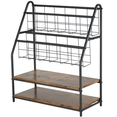Megyn 2-Tier Metal Magazine Rack with Wood Shelves, Storage Bookcase Shelf for Living Room or Bedroom by 17 Stories