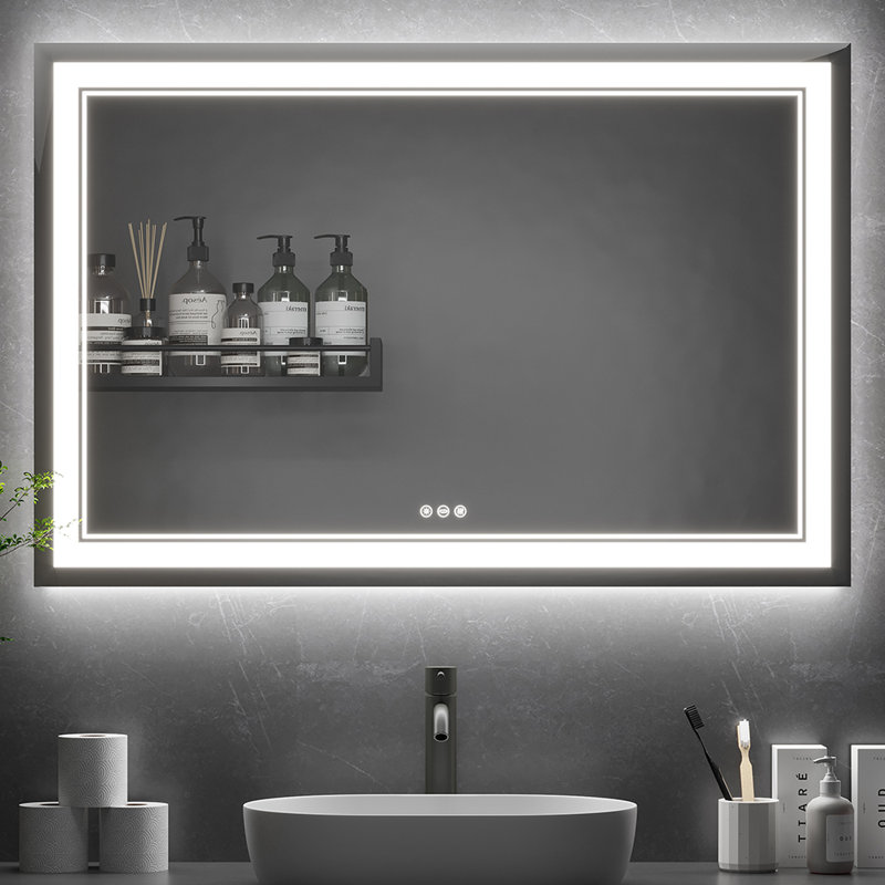 Miroir de salle de bain à DEL anti-buée avec interrupteur tactile réglable à 3 couleurs et fonction mémoire , 48" x 32"