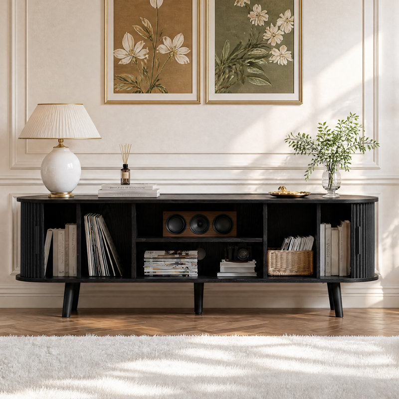 Mid-Century Modern 53.94" W TV Stand for TVs up to 60", Black