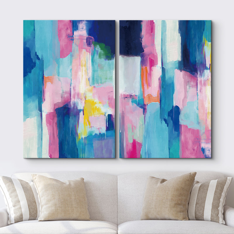 "Pastel Vibrant Colorful Blocks", formes géométriques abstraites, ensemble de 2 toiles tendues