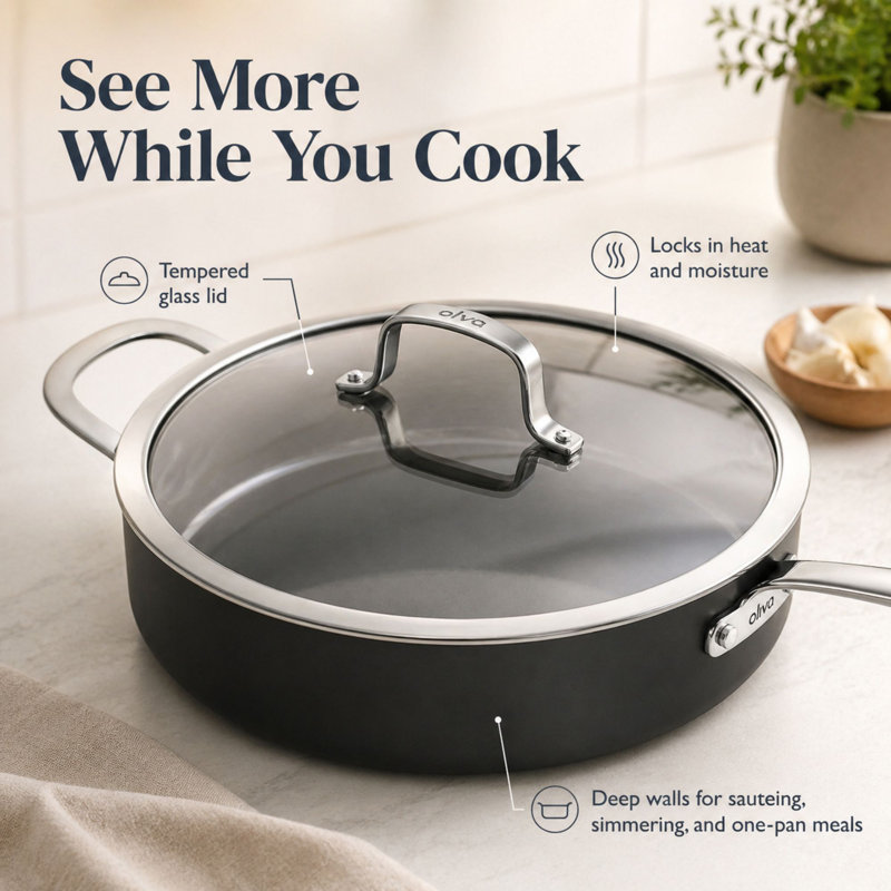Alva Maestro Ceramic Nonstick Sauté Pan with Lid, 4-Qt.