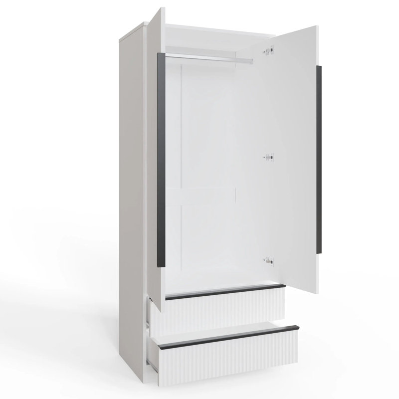 Shanquil Ripple Ridged 2 Door 2 Drawer Combination Wardrobe