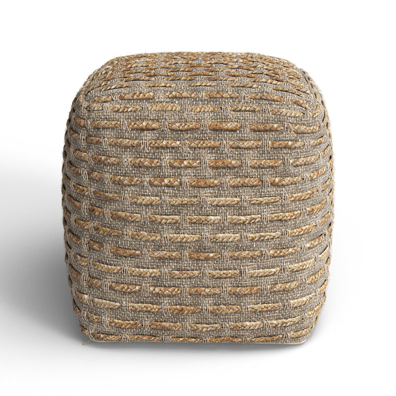 Rue Square Brown and Gray Cotton Wool Pouf