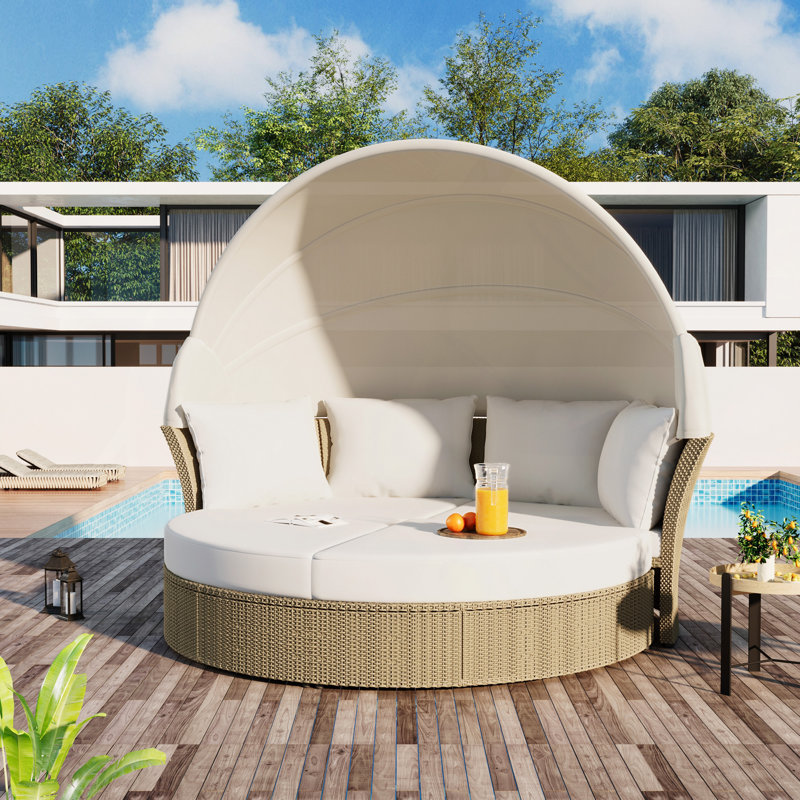 Ensemble de mobilier d'extérieur pour lit de jour en rotin et osier avec canapé escamotable et 4 coussins pour la cour