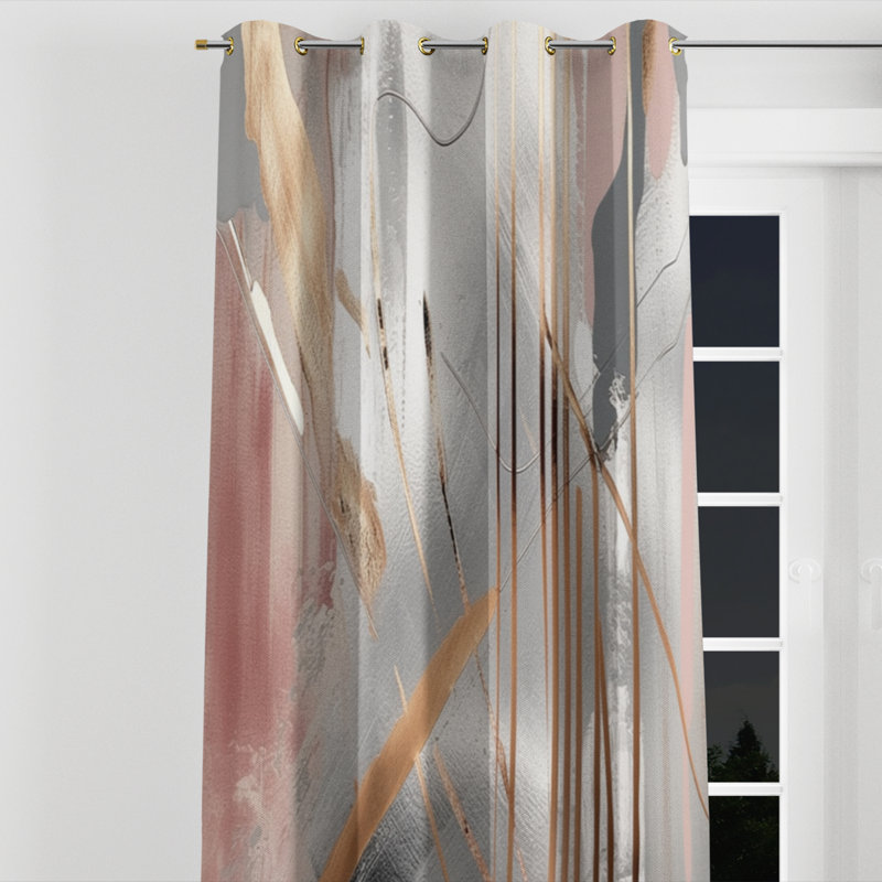 Rideau occultant et œillets Marble Metallic Stripes And Circles IV - 1 panneau, l 52" x L 95", Œillets dorés