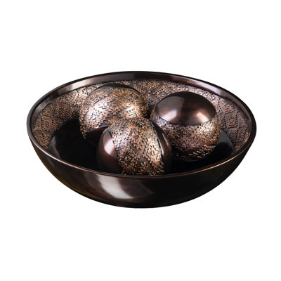 Dublin Brown Resin Decorative Bowl and Orb Set