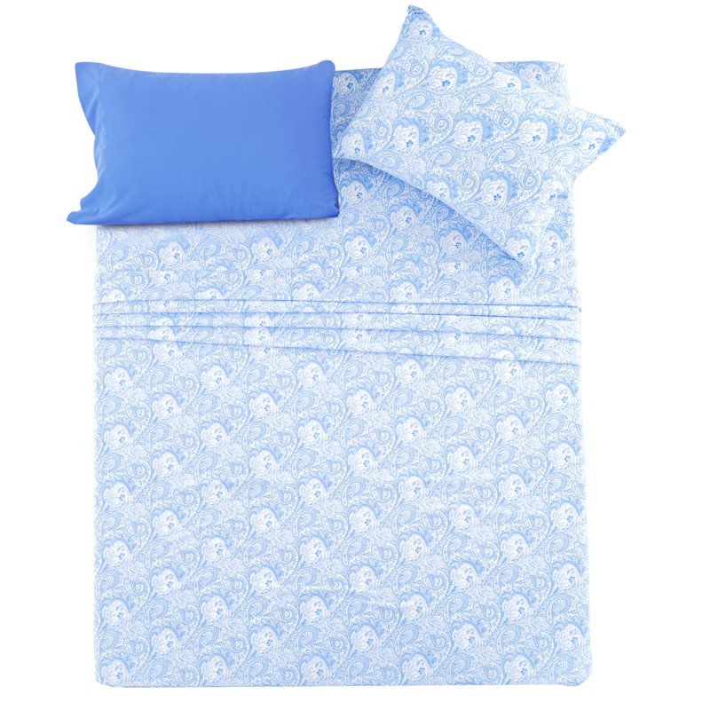Leeson Microfiber Paisley Sheet Set, Blue, Twin XL Sheet Set + 1 Fitted Sheet + 4 Pillowcases