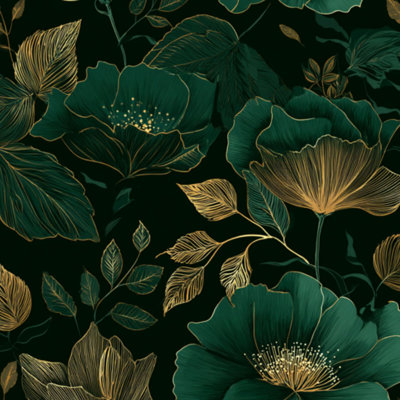 Peel and Stick Wallpaper Dark Green Floral Gold Accents Elegant Leaves Contact Paper Removable Self Adhesive Wall Mural Wall Decor for Bedroom Kitchen Cabinets 24in x 118in