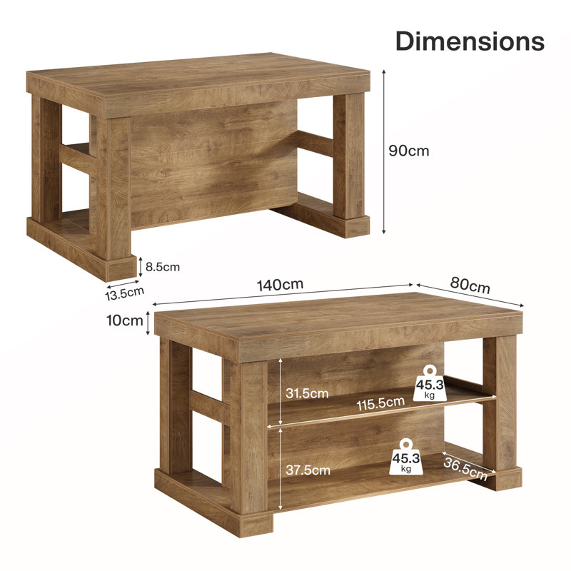 55'' Large Home Bar Unit, 3-tier Pub Table With Storage Shelves, Modern Bar Table For Kitchen, Bistro, Living Room