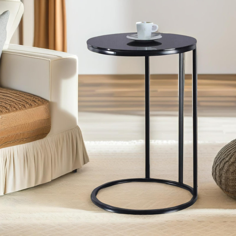 Albanne Round C Shaped End Table Side Sofa Tables Living Room, Black