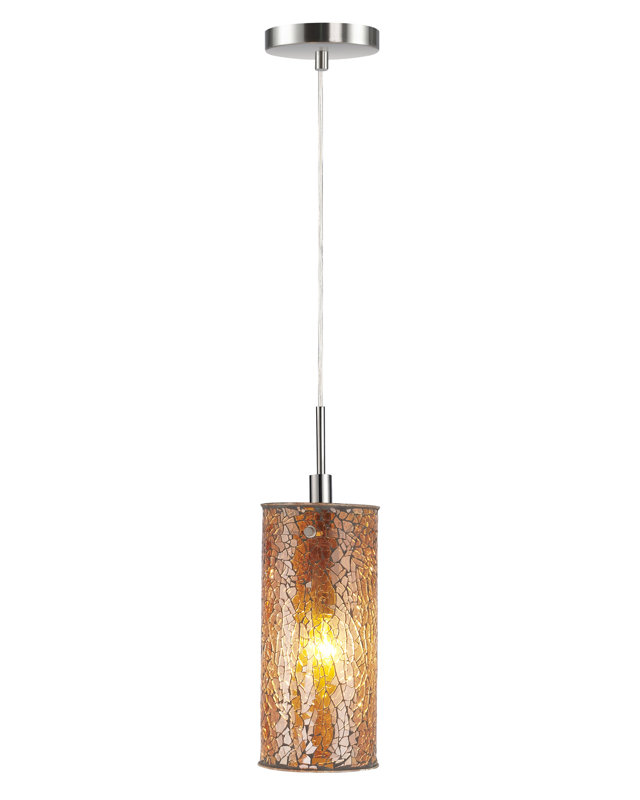 1 - Light Single Pendant, Mosaic Amber Glass, Nickel