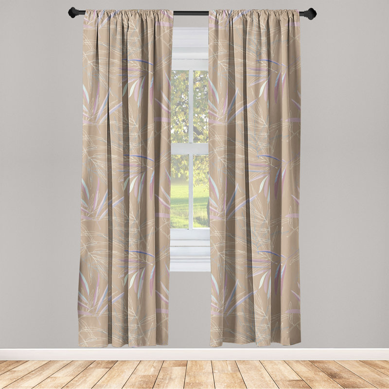Pale Lilac and Khaki Microfiber Semi Sheer Curtain Pair