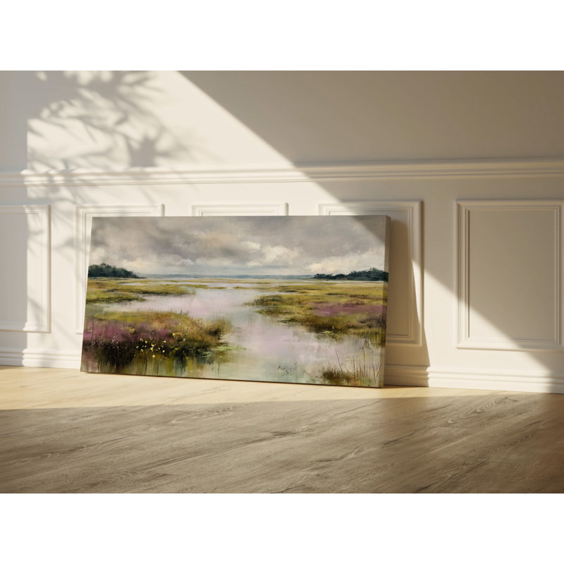 Art mural marais, paysage sur toile, zones humides côtières, panoramique, H 30 po x l 60 po x P 1,5 po