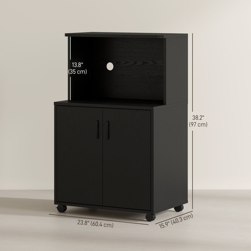 Buffet de rangement pour chariot à micro-ondes sur roulettes, noir