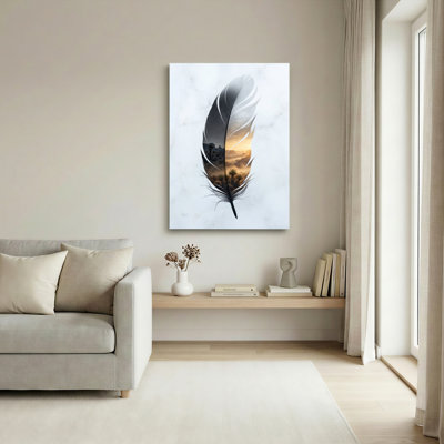 Ensemble de 1 tableau sur toile représentant un paysage de plumes