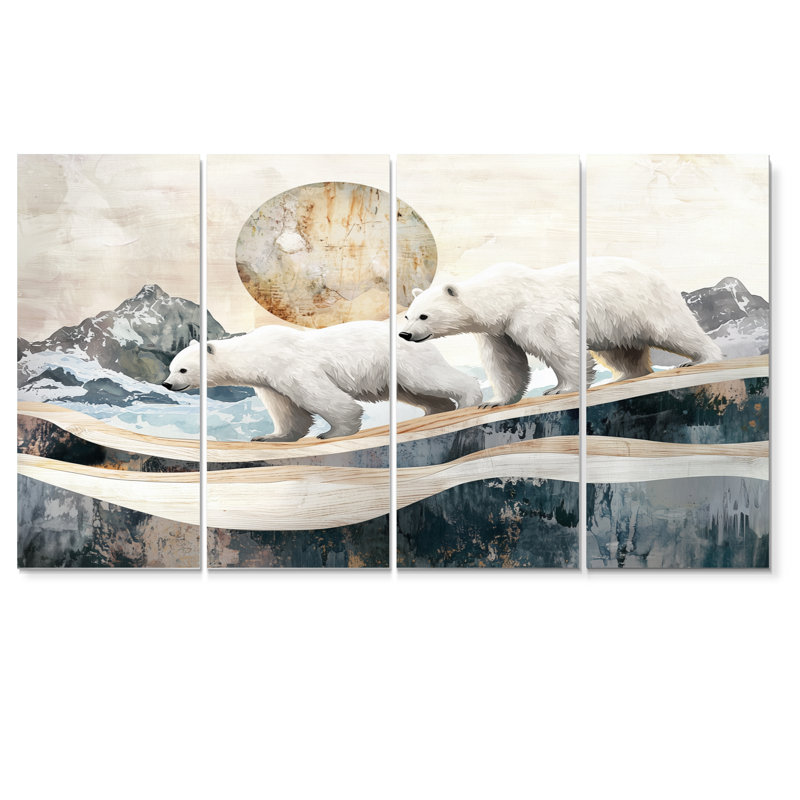 Ours blancs sur un glacier dans un paysage de Norvège II - ours 2 - art mural moderne, H 32 po x l 64 po