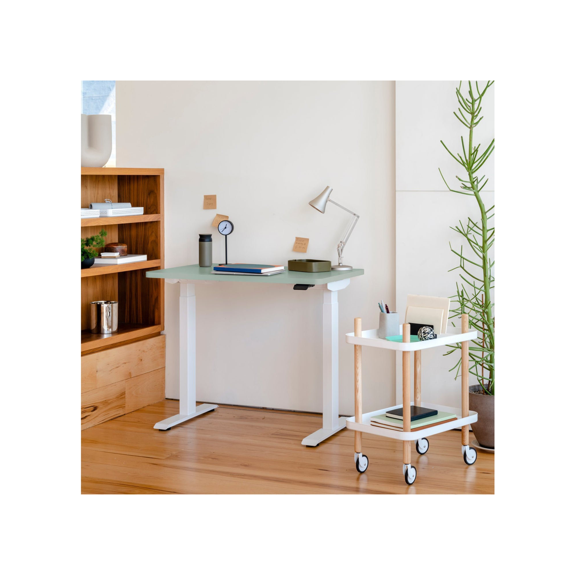 Duo Standing Desk, 47.3" H x 48" W x 24" D, Sage, White
