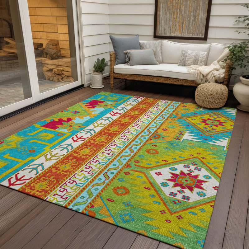 Machine Washable Indoor/Outdoor Chantille ACN1015 Teal Rug, Rectangle 10' x 14'