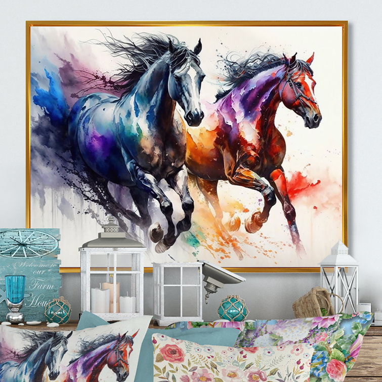 Paint by Number Horse I - 2 Piece Picture Frame Print on Canvas (Set of 2) Foundry Select Frame Color: White, Size: 31.5 H x 88 W x 1.5 D