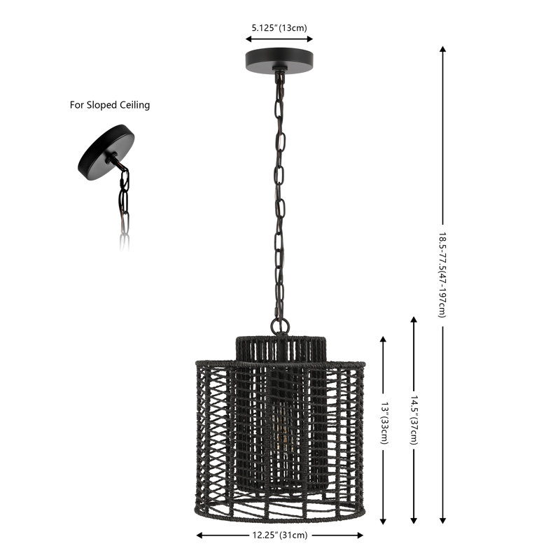 Luminaire suspendu tambour 1 lumière, Noir, Noir