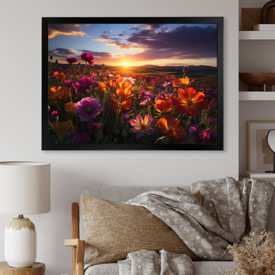 Sunset Over Fields Of Wildflowers - Wildflowers Canvas Art