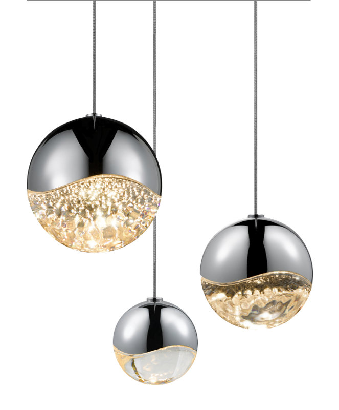 Grapes 1 - Light LED Pendant, Polished Chrome, 3.25" H x 3.25" W x 3.25" D, Clear