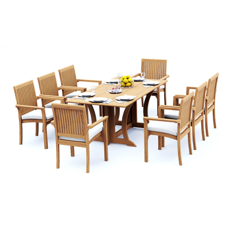Ensemble de salle à manger 7 pièces en bois de teck de qualité A: console rectangulaire pliante Warwick et chaises empilables Lua # 11LU1506