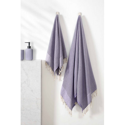 Choi Premium Bath Towel Set (2 Pieces), Damson Color, Loincloth: 35.4 x 68.9 inches, Napkin: 23.6 x 43.3 inches | 100% Cotton, Machine Washable | Soft, Absorbent, Perfect for Everyday Use & Spa-Like Experience