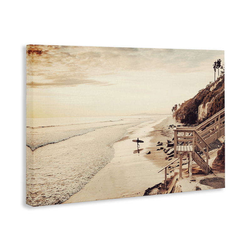Coucher de soleil et surf, art mural sur toile par Sissi et Seb, H 24 po x l 36 po