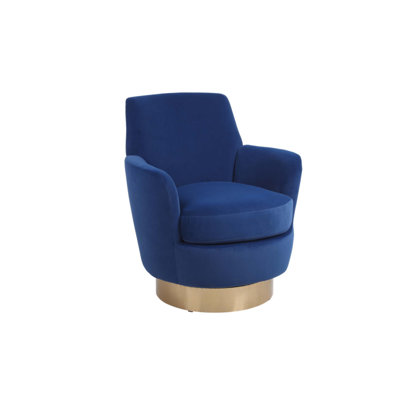 Velvet Swivel Barrel Chair, Comfy Round Armchair for Living Room and Bedroom with Gold Stainless Steel Base