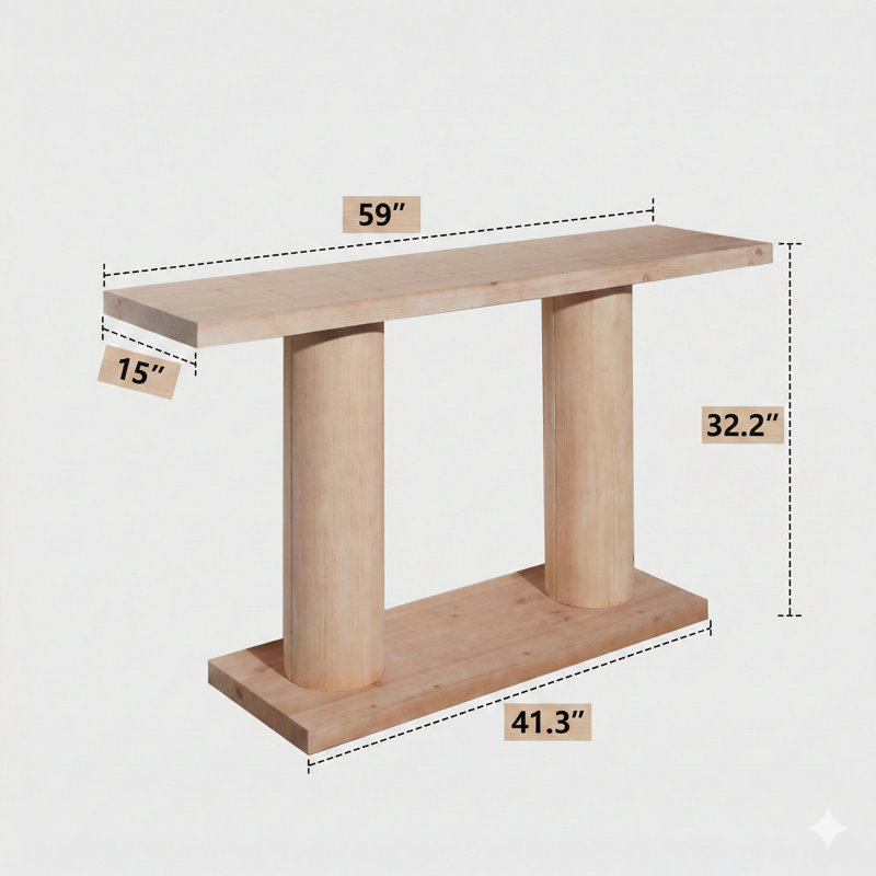 59-Inch Modern Minimalist Wood Console With Column Pedestal Design – Elegant Decorative Accent For Entry, Living Room, And Hall