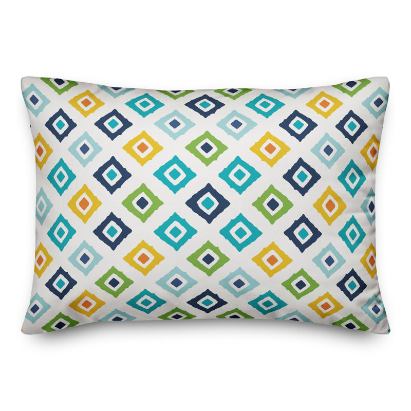  Coussin extérieur Diamonds, Polyester / Bourre en polyester, Vert / bleu sarcelle / jaune