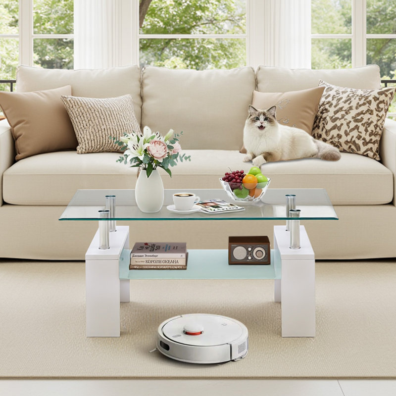 Shantay Four Leg Coffee Table with Storage, White