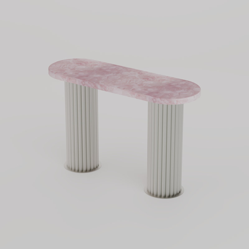 Majesté Console Table, Oyster White, Pink Quartz