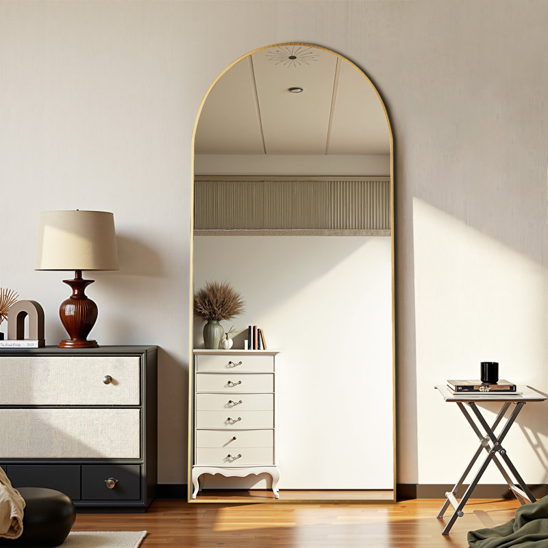 Grand miroir de plancher arqué pleine longueur, Or, 79 po x 35 po
