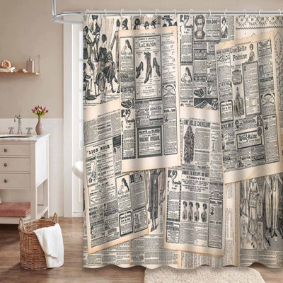 Parisian Vintage Antique Fashion Design Waterproof Shower Curtain with 12 Hooks