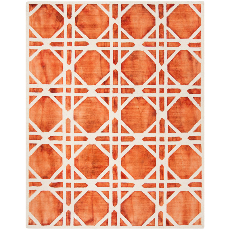Whit Hand Tufted Wool Geometric Rug, Rectangle 6' x 9'
