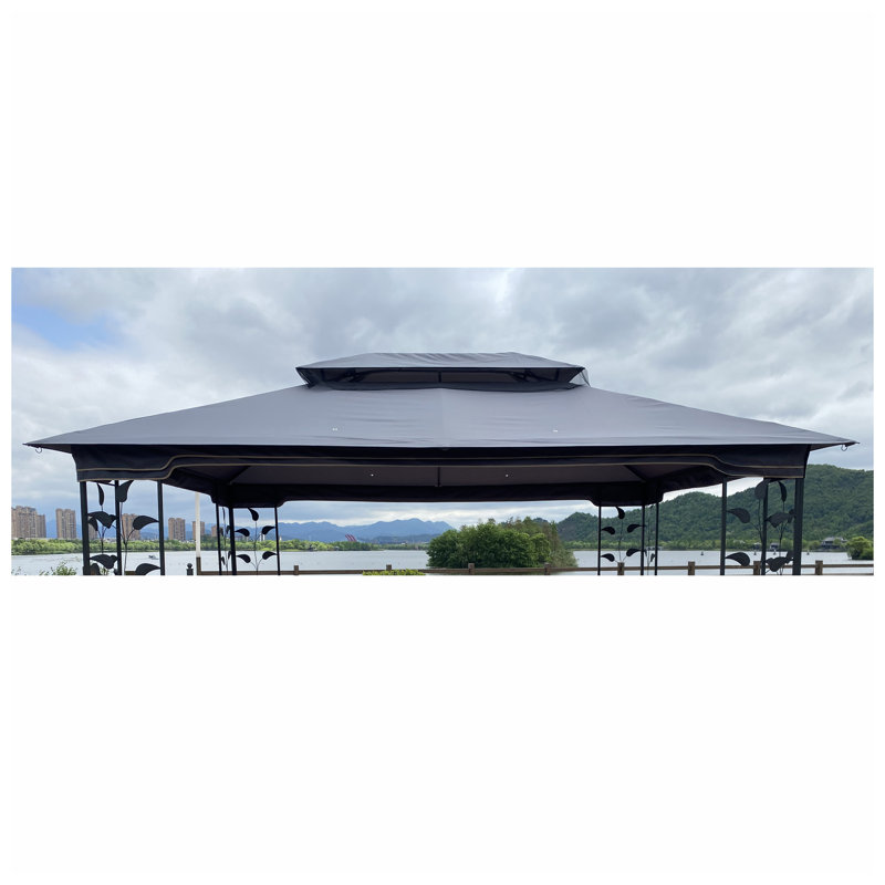 Auvent de remplacement pour pavillon de jardin à double toit gris 13 x 10 pi - Polyester résistant aux UV et hydrofuge pour terrasse extérieure