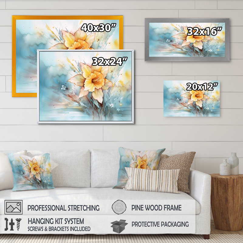Ruddie " Daffodils Elegance IV ", Black Picture Framed, 16" H x 32" W x 1" D