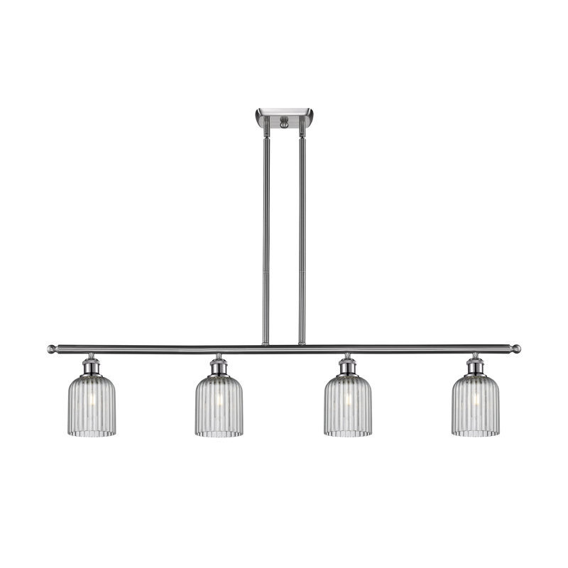 Luminaire suspendu pour îlot de cuisine 4 lumières Fiennes, Nickel satiné, Gris fumée clair
