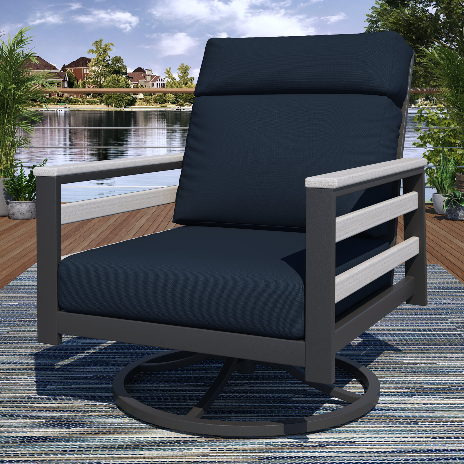 Townsend Sunbrella® Swivel Patio Lounge Chair, Canvas Navy, White