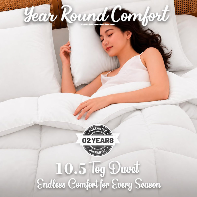 10.5 Tog Premium Ultra-Soft Microfiber Duvet – Soft & Breathable Lightweight Quilt with Hypoallergenic & Anti-Bacterial Protection – Cosy All-Season Comfort