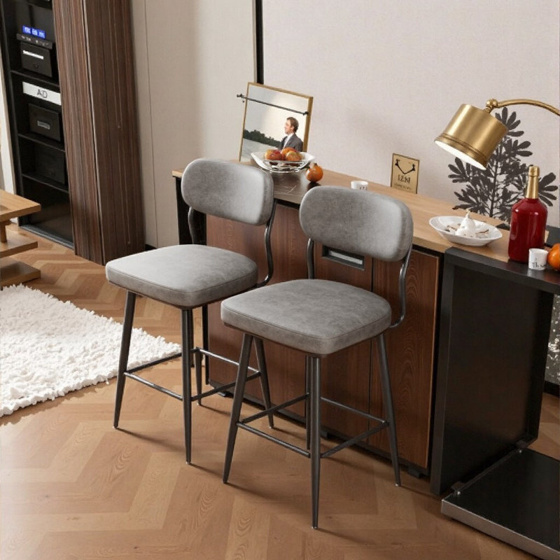 Ensemble de 2 tabourets de bar rotatifs à 360 ° avec coussins en cuir et structure en fer - Tabourets pivotants réglables pour la cuisine, le bureau ou le restaurant