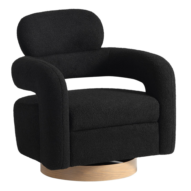 Bayville 29" Wide Sherpa Swivel Chair, Black Polyester