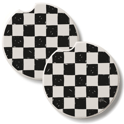 Checkered 2 Pack Stone Car Coasters