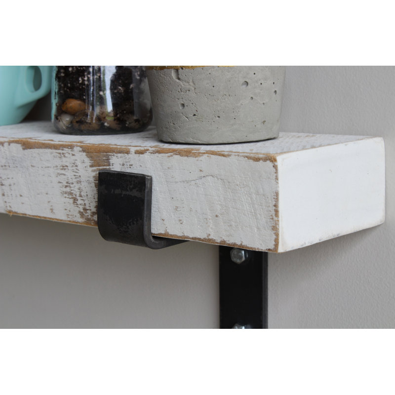 Brennon 2 Piece Reclaimed Barn Wood Bracket Shelf, White Washed, 2" H x 18" W x 7" D