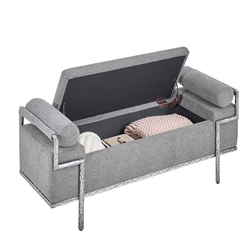 Yannick Polyester Blend Upholstered Bench with Flip Top, Grey