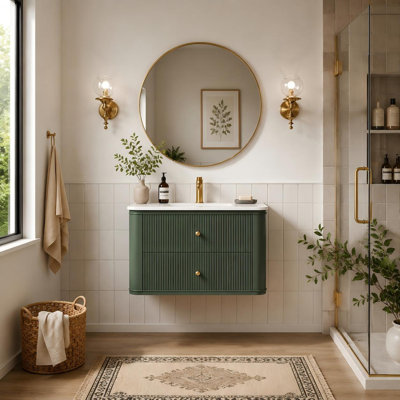 Meuble-lavabo mural simple vert l 30 po x P 18 po x H 20 po avec comptoir une pièce en acrylique