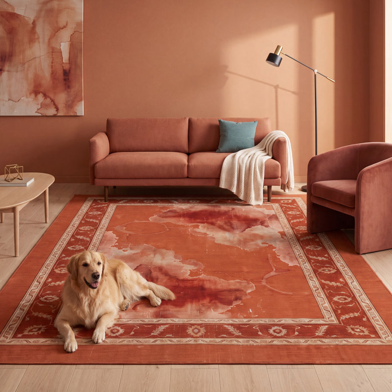 Tapis Mulberry2 moderne à l'aquarelle abstraite orange, rouge et crème, lavable en machine, antidérapant, à poils courts, pour l'intérieur et l'extérieur, adapté aux animaux domestiques, idéal pour le salon, la chambre, la salle à manger, l'entrée, le corridor ou le bureau.