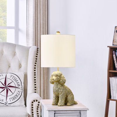 Lampe de table 23,75 "caniche en résine dorée avec abat-jour